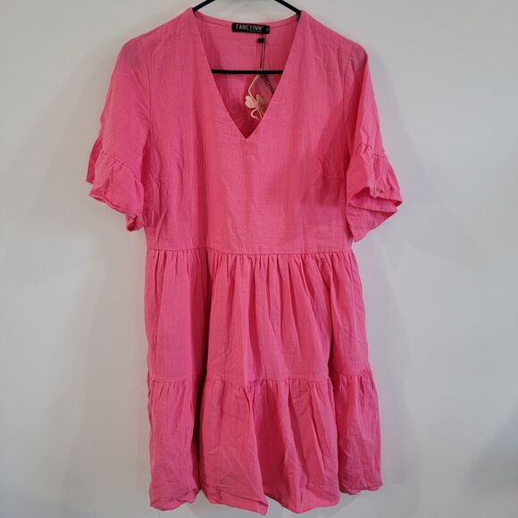 fancyinn Dresses & Skirts - Fancy Inn Womens Knee Length Dress Size Medium‎ Pink Tiered Boho Cottagecore
